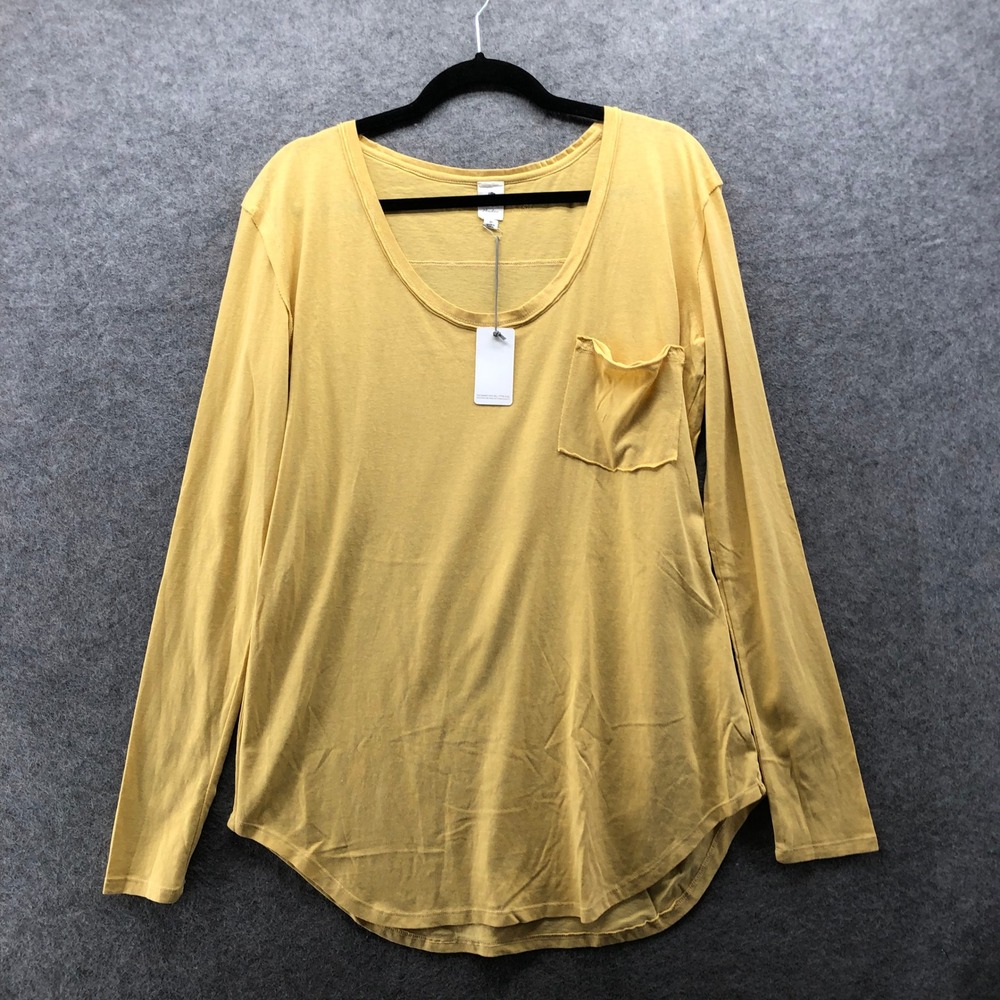 NWT Flawless Pocket Tee Womens M Yellow Long Sleeve T-Shirt Scoop Exposed Seam